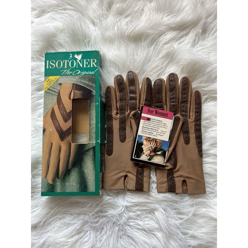 Driving Gloves Isotoner Women's XL Brown Leather Knit Classic